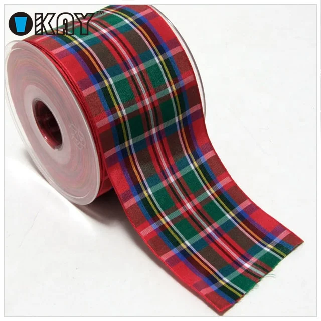 Hot sale custom polyester tartan plaid christmas checked ribbon