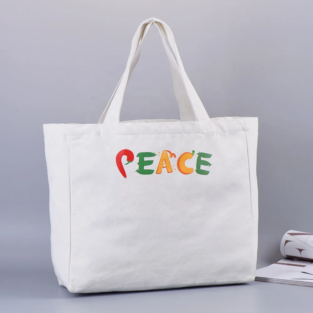 Pure Color Large Capacity Portable Strong Pretty White Canvas Tote Bags Bulk Wholesale Canada With Pockets Custom Logo