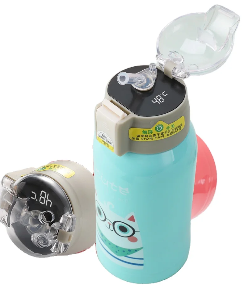 500ml Smart Children Milk Bottle with Temperature LCD Display 17oz  Vacuum Insulated Kids Drinking Bottle with 2 Lids Options