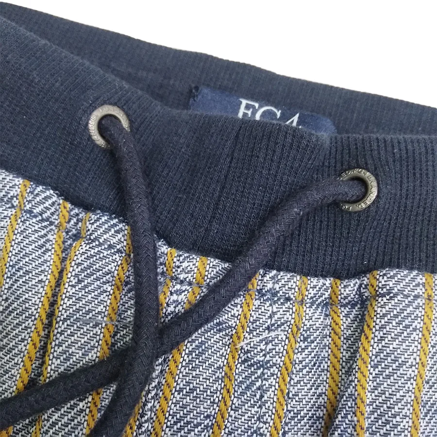 
children kids boy Premium yarnd dyed herringbone stripe cotton twill casual bermuda elastic wais tband shorts with drawcords 