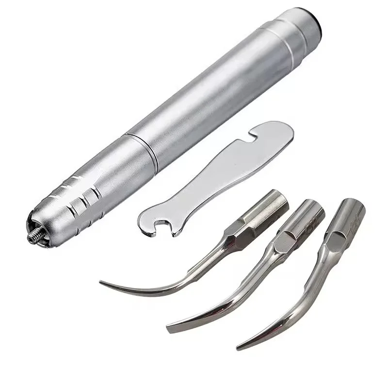 Autoclaved Dental Ultrasonic Air Scaler Handpiece With 3 Tips Pneumatic Scaler Tooth Calculus Remover Cleaning Dentist Lab Tools