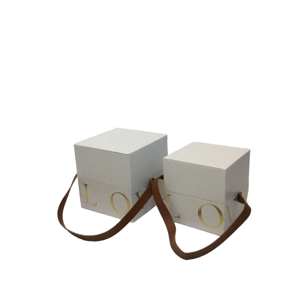 In Stock Hot Sale Stock Packaging Materials 2 Piece Box Surprise Flowers Gift Packing Boxes With Handle Gold Foil Love