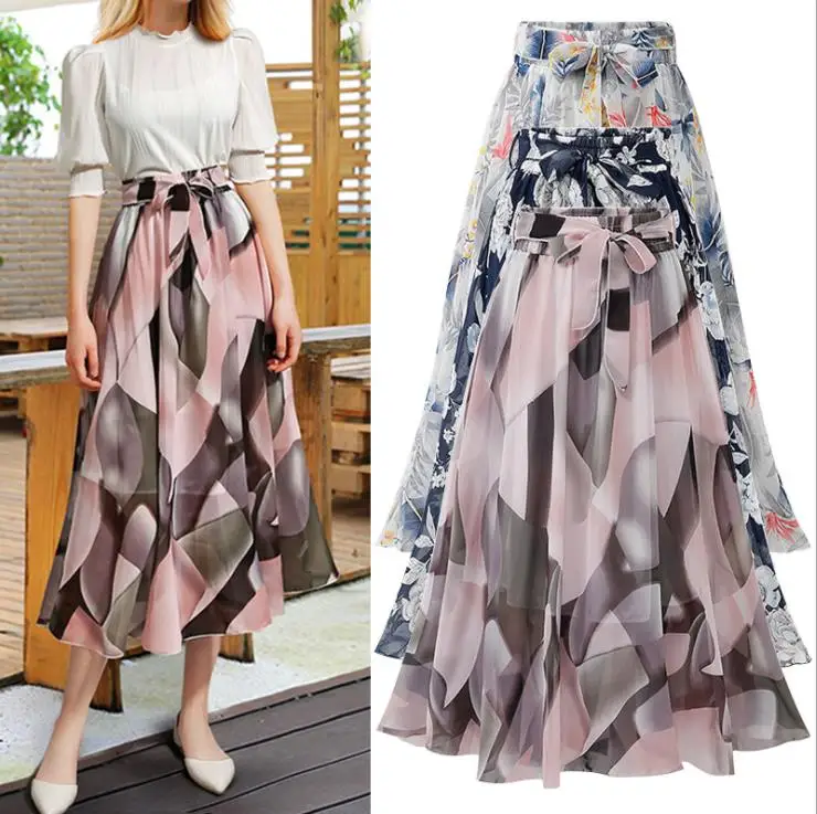 
Wholesale Patterns Printed Full Long Chiffon Skirt 