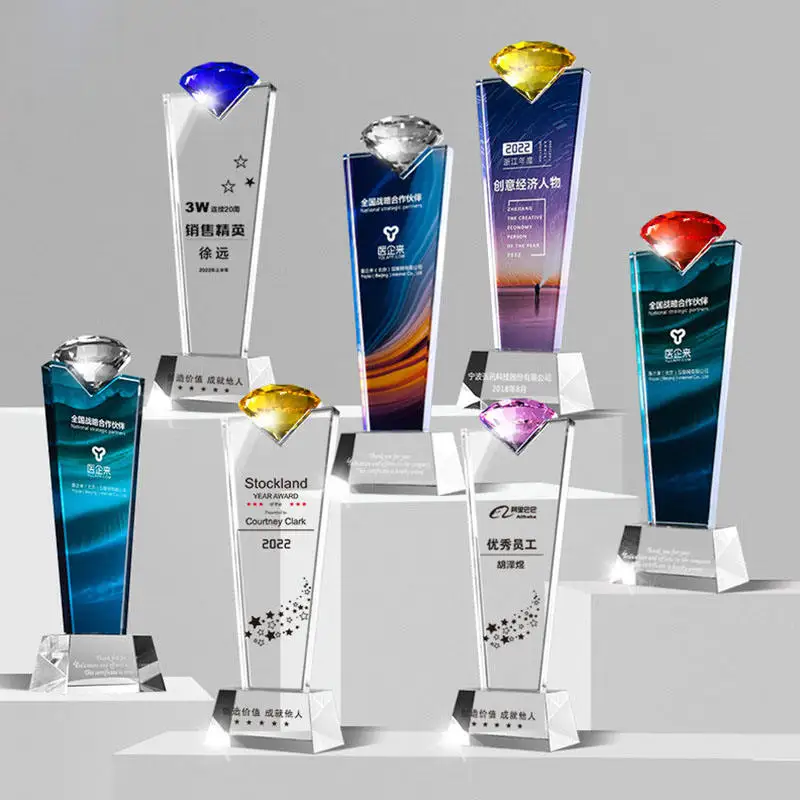 Цветная печать стеклянный трофей награда производителей Хрустальный хрустальный с гравированным хрусталем Алмазный