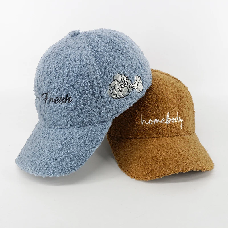 embroidery logo 6 panel hard winter warm baseball hat customized terry towelling hat custom terry towel cap fleece plush hat