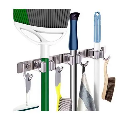 Broom Mop Holder Heavy Duty Hooks Hanger Wall Mounted  Stainless Steel Organizer for Laundry Garden Cleaning Tools Rack Storage