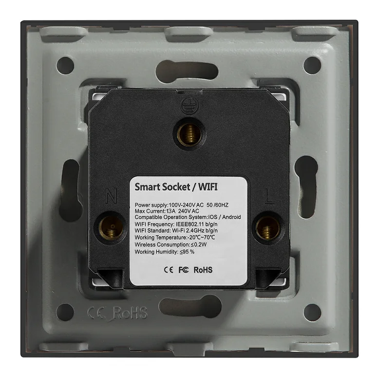 MVAVA Smart Wifi Socket Plug Socket Glass Black 1 Gang 13A 100000 Times CN;ZHE 240V Box OEM 50