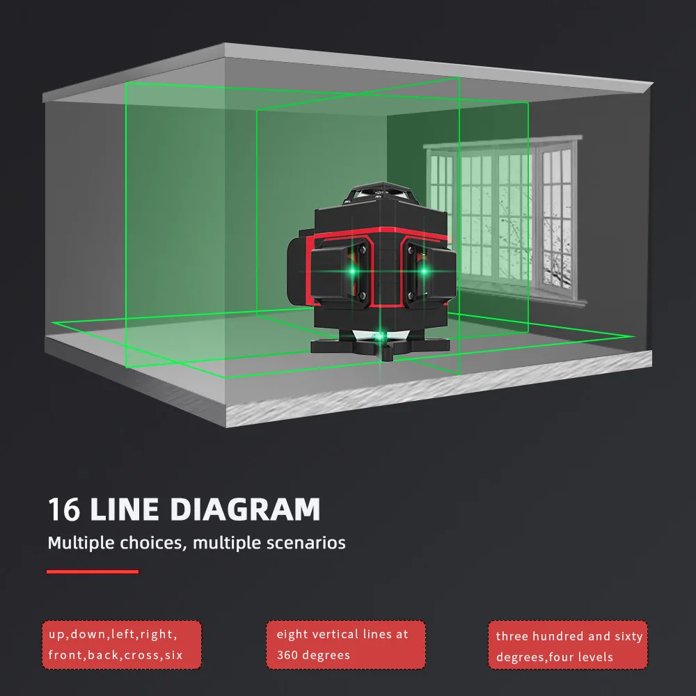 Digital online 4d 16 cross line green 360 rotating laser levels with remote control
