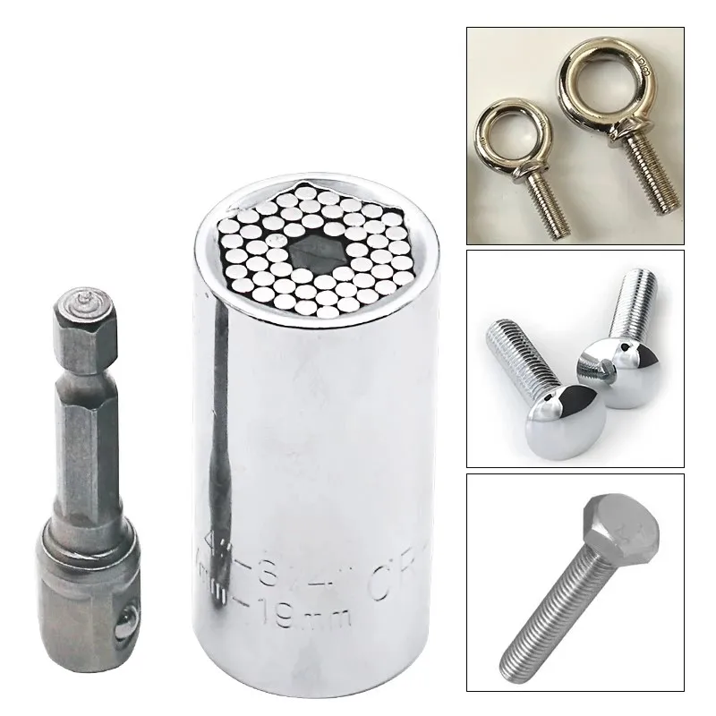 Universal Torque Wrench Head Set Socket Sleeve 7-19mm Power Drill Ratchet Bushing Spanner Key Grip Multi Hand Tools Cr-v Sleeve