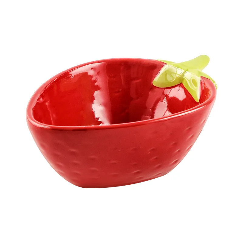 Creative Strawberry Shape Red Glaze Ceramic Bowl Cute Noodle Bowl Baking Rice Bowl