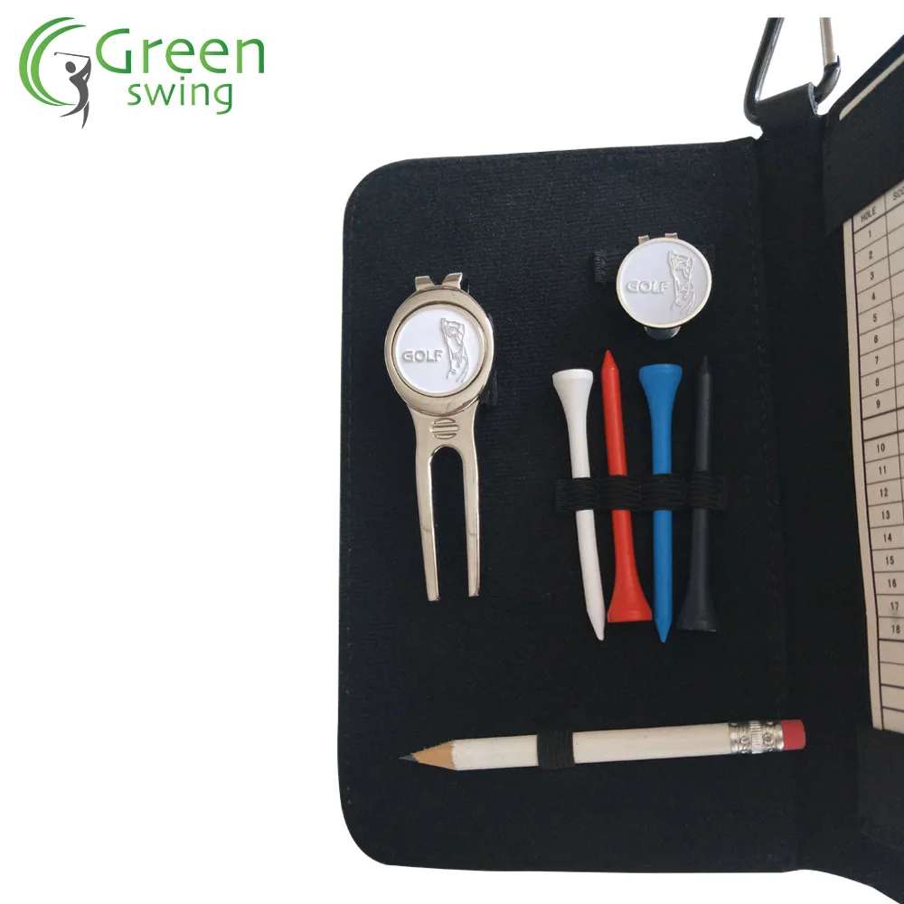 Custom Golf Score Card Holder Note Book Golf Gift Set With Pen And Golf Tees