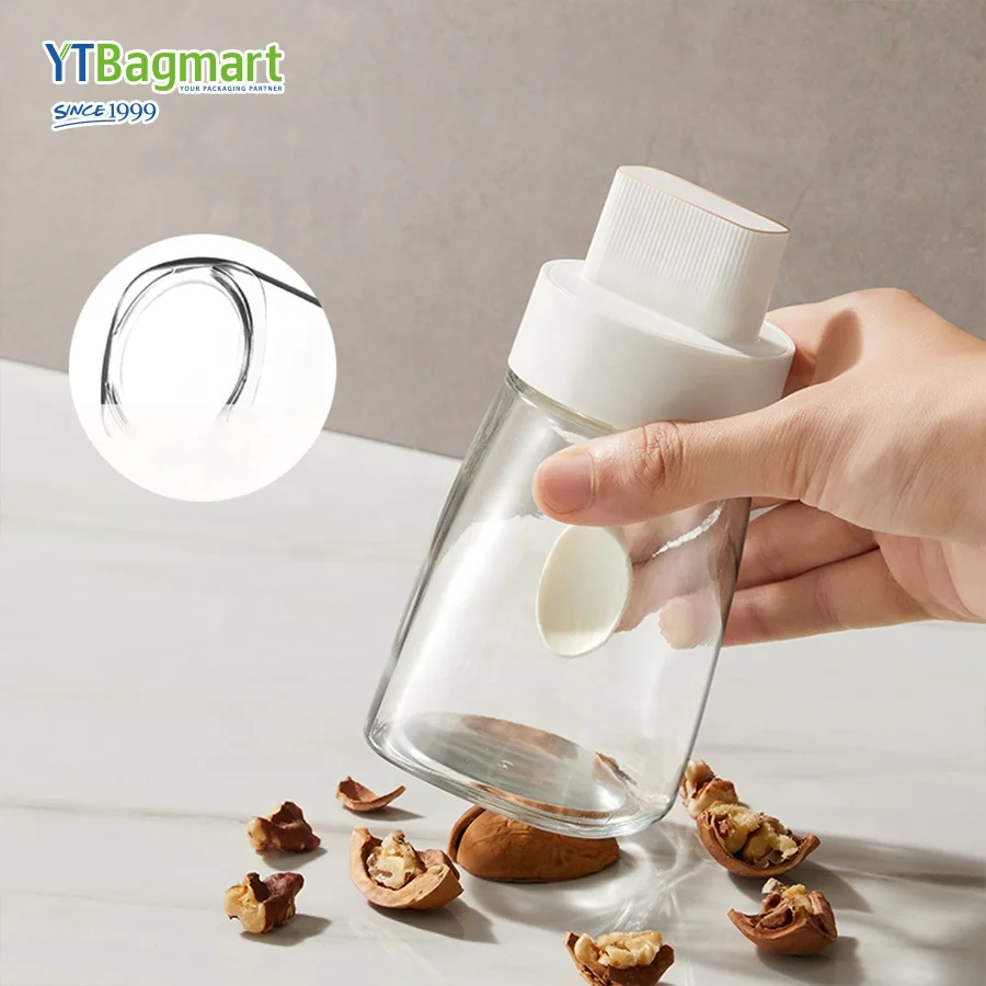 Kitchenware Clear Seasoning Salt pepper Bottle Glass Shaker Bottle Jam Spice Jar Container with Spoon