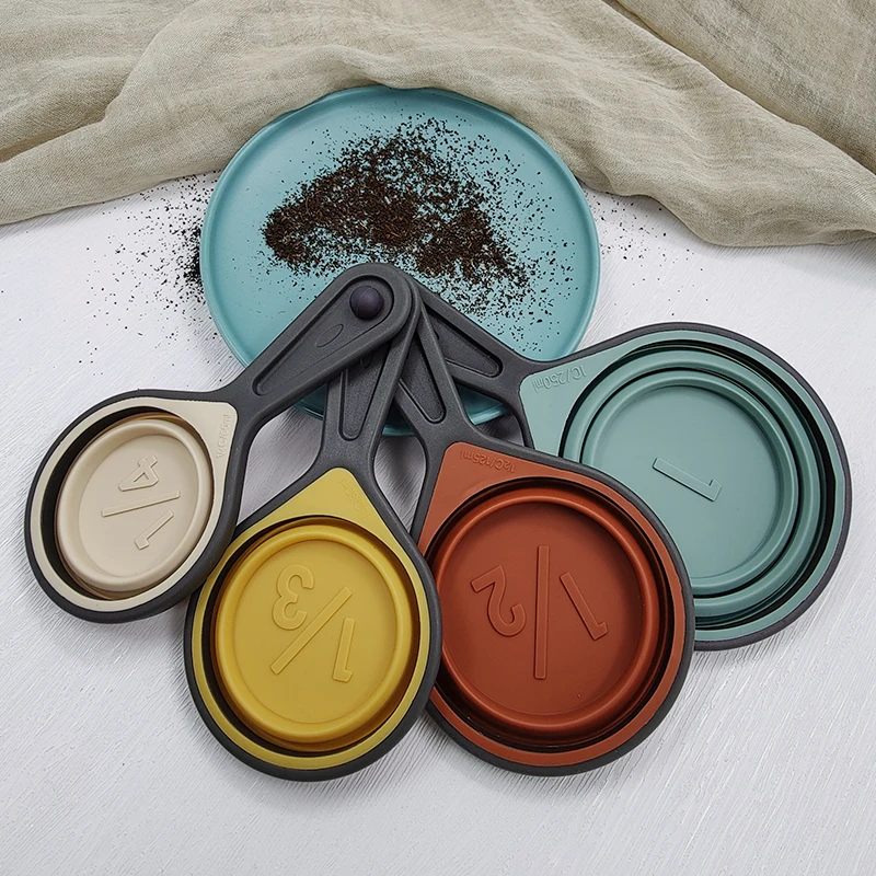 4 Piece Kitchen Colorful Silicone Measuring Cup And Spoon Measuring Cups Set Of Collapsible