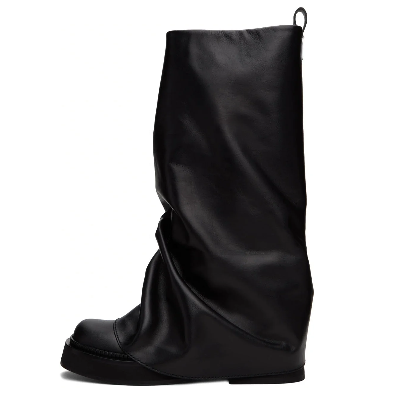 ENMAYER Square Toe Platform Block Heel Knee High Biker Boots Chunky Sole Mid Calf Wedge Boots For Women