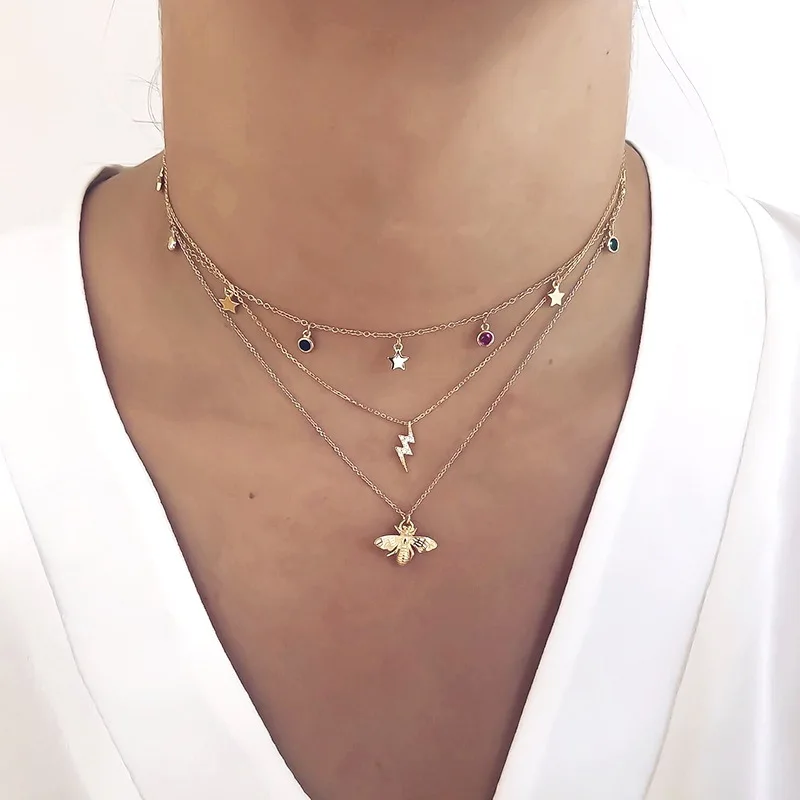 Hot Sale 18K Gold Plated Stainless Steel Star Necklace Vintage Fashion Jewelry for Unisex Hot Sale Quartz Chain Necklace