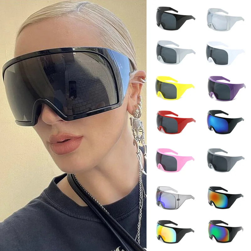 DL Glasses Oversize Frame Sunglasses Wrap Around Eyewear Fashion Large One Piece Shield Shades Women Men Futuristic Sunglasses