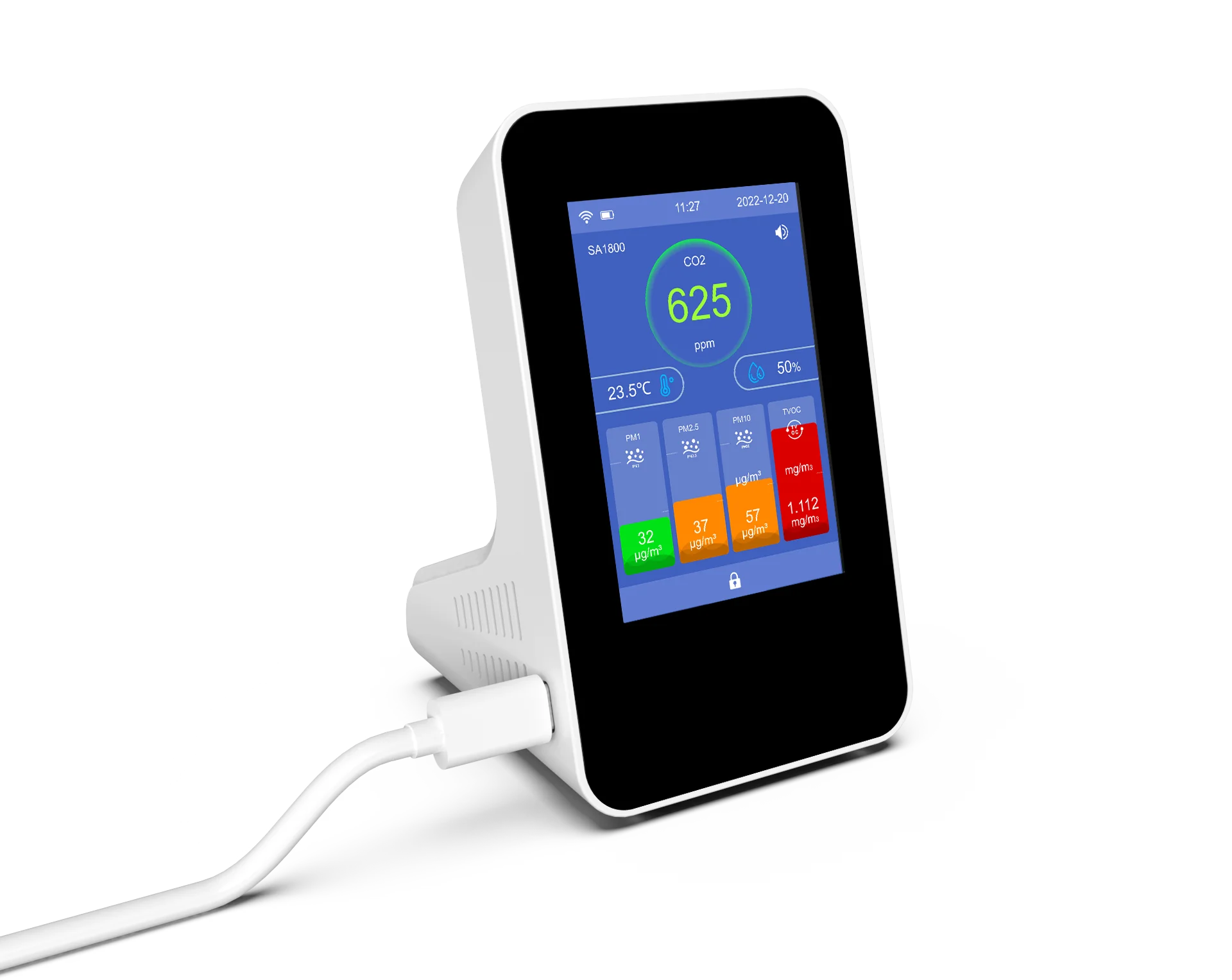 Wireless Air Quality Monitor, Indoor Air quality meter for CO2  TVOC PM10,PM1.0 PM2.5 with wifi and APP control.