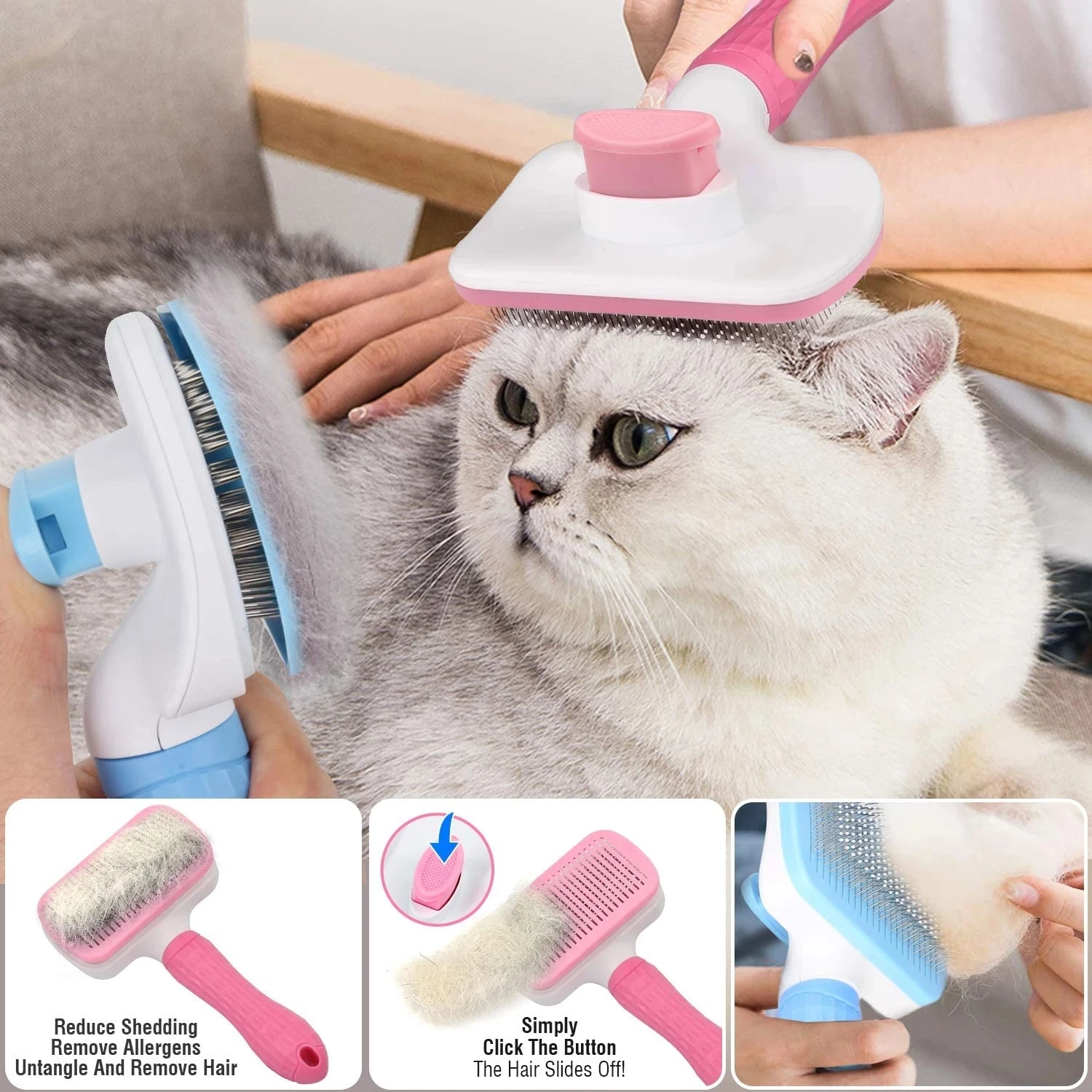 Wholesale Self Cleaning Multifunctional Pet Hair Tick Remover LOGO customization Cat Grooming Brush Dog Massage Shedding Remover