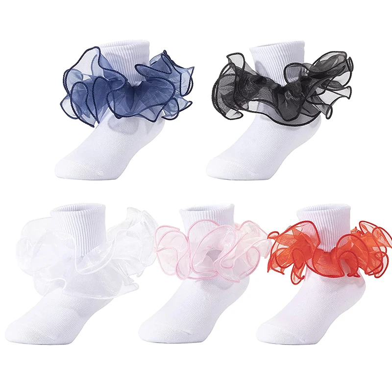 New Spring Summer Baby Girls Fluffy Mesh Gauze Princess Sweet Lace Ruffle Frilly Sock Dress School Performance Socks
