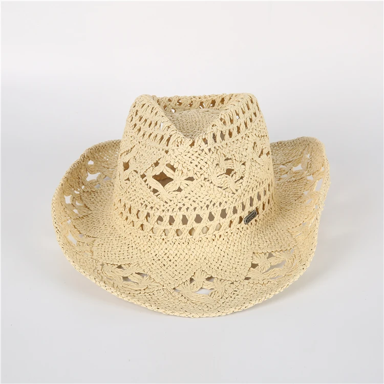 Vintage Sunshade Cowboy Jazz Straw Hats Hollow Out Summer Cowboy Jazz Straw Hats