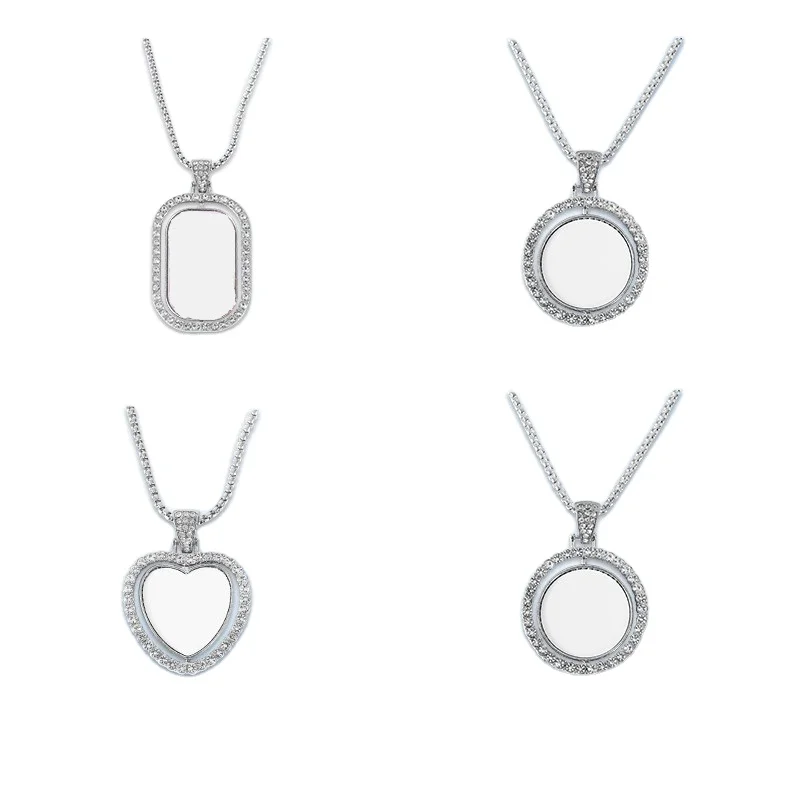 Bouquet Gift Zinc Alloy Rings Charm Jewelry Silver Double Sided Sublimation Blank Rhinestones Necklaces with Chain