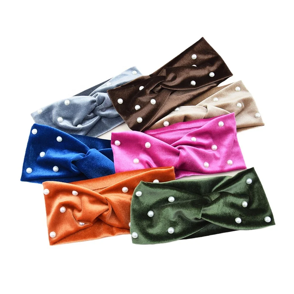 2023 Pearl Velvet Cross Warm Ear Protection Yoga Hair Accessories Face Wide Headband