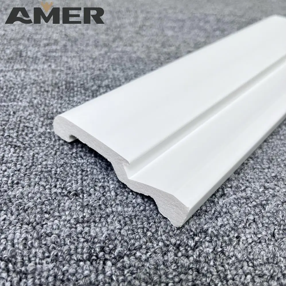 Amer OEM wholesale Buy Cheap Highly Durable Finished Wall Flooring polystyrene base white ps skirting line mouldings