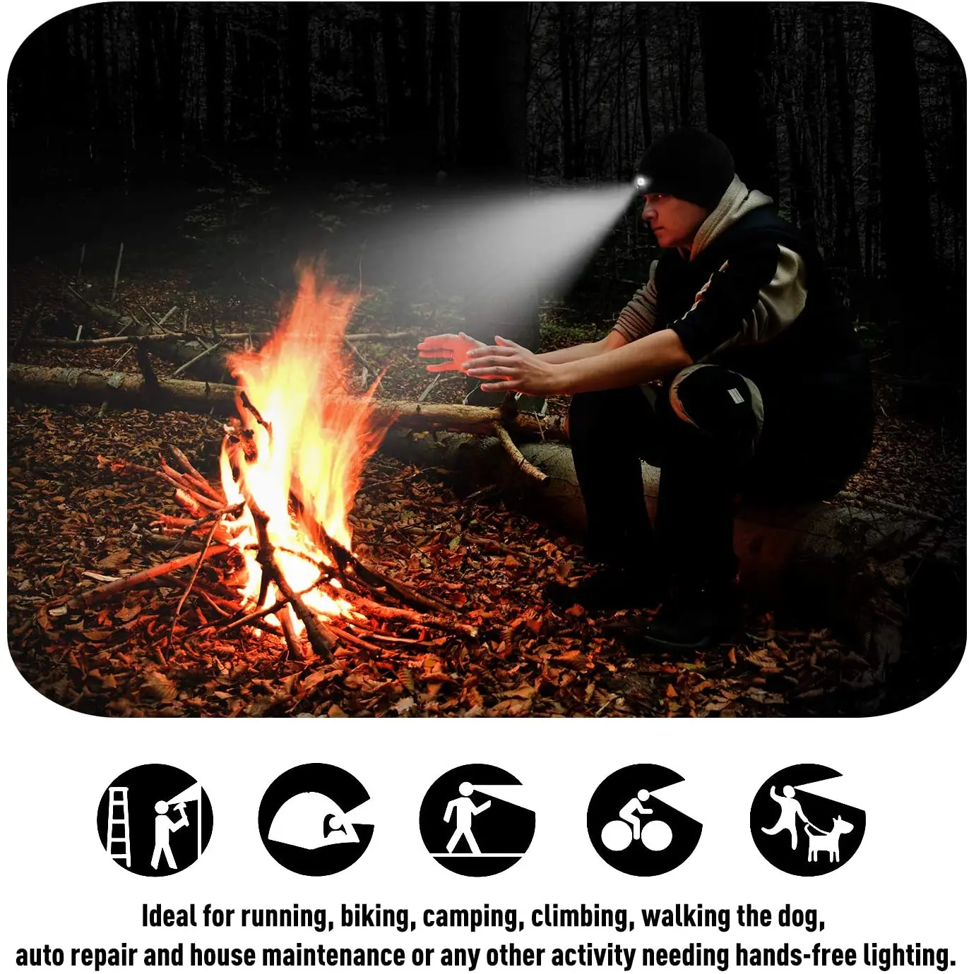 LED USB Rechargeable Unisex Beanie Hat With the Lights Gift For Men Dad Headlamp Hat Warm Winter Knitted Hat With Light