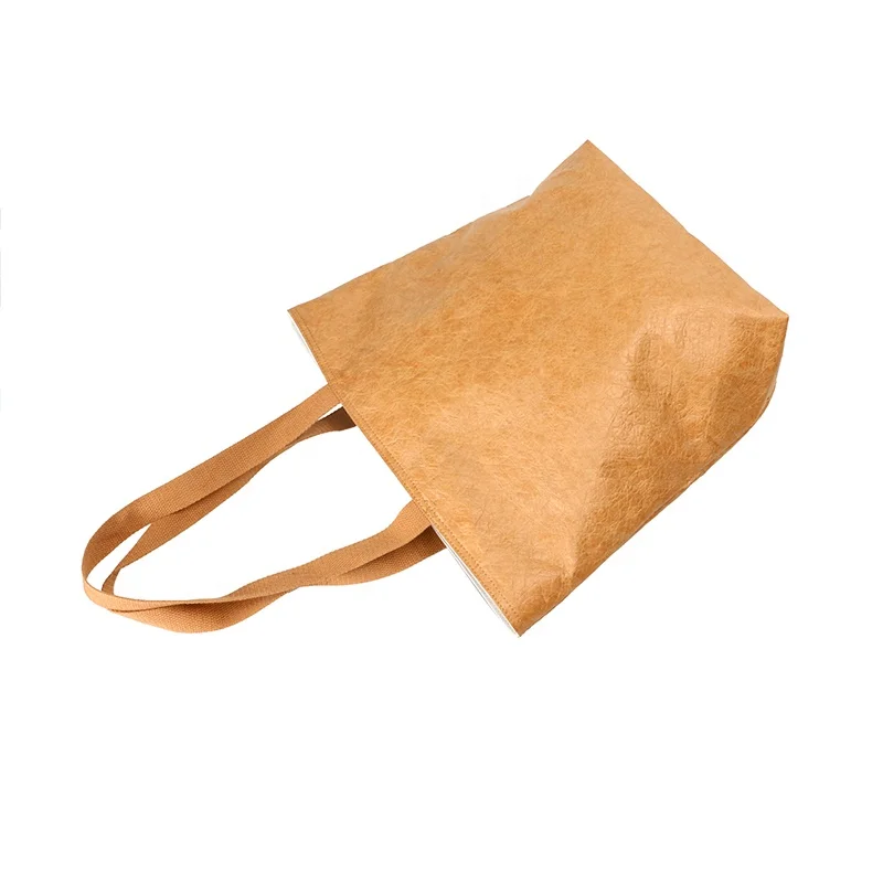 Washable TYVEK Kraft Paper Shopping Bag Single Shoulder Handbag DuPont Paper Tote shopping Bag With Cotton Linen Lining