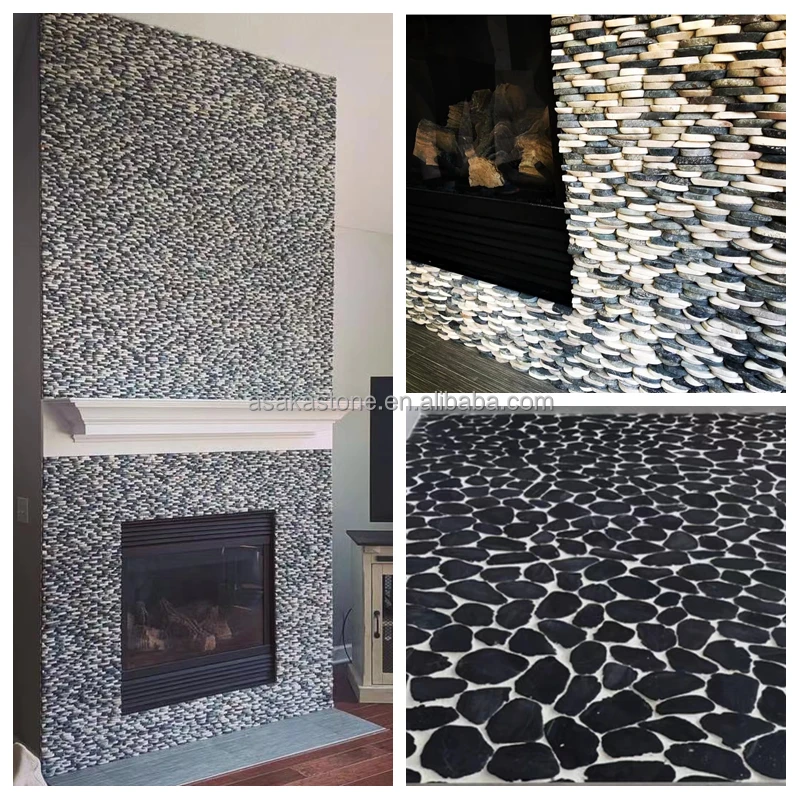 Wholesale Natural Polished Yellow Standing river Pebble Stone Mosaic Tile for Paving floor wall outdoor garden home decoration