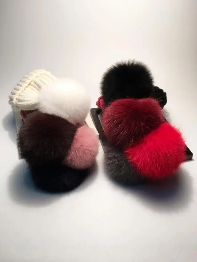
Fashion Fur balls For Hat Warm Winter Knitted Women Beanie Hat With Fur Fox Fur Balls Pom Pom Hats 