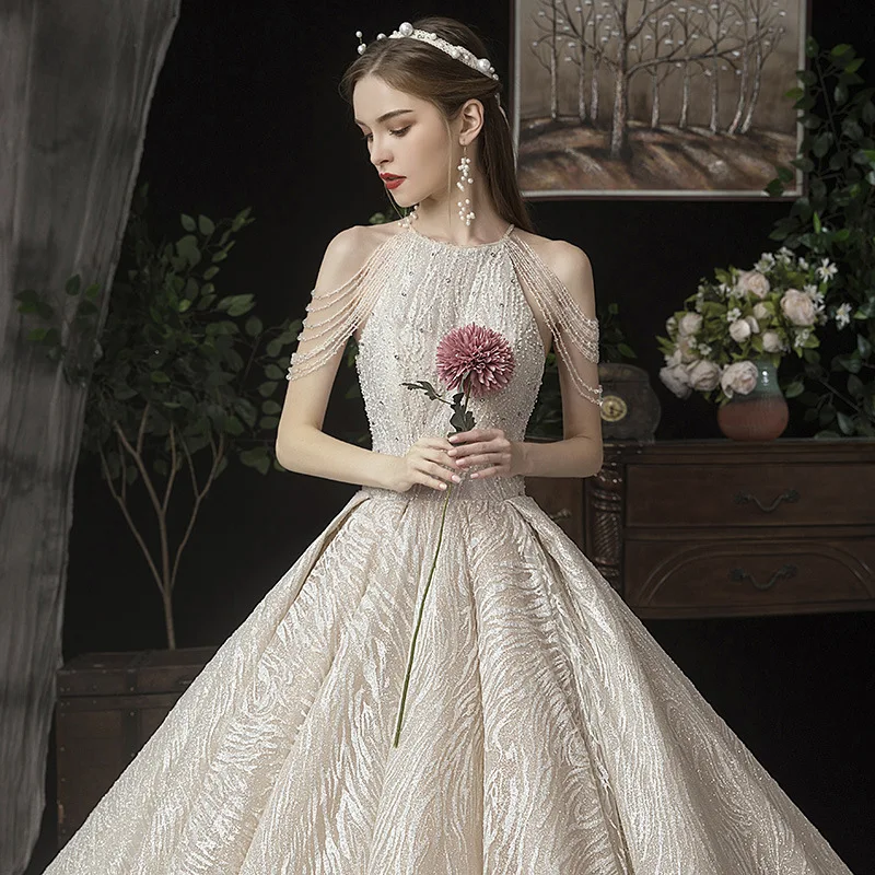  New Arrivals Luxury Wedding Dress Tassel Halter Bridal Gowns Girl