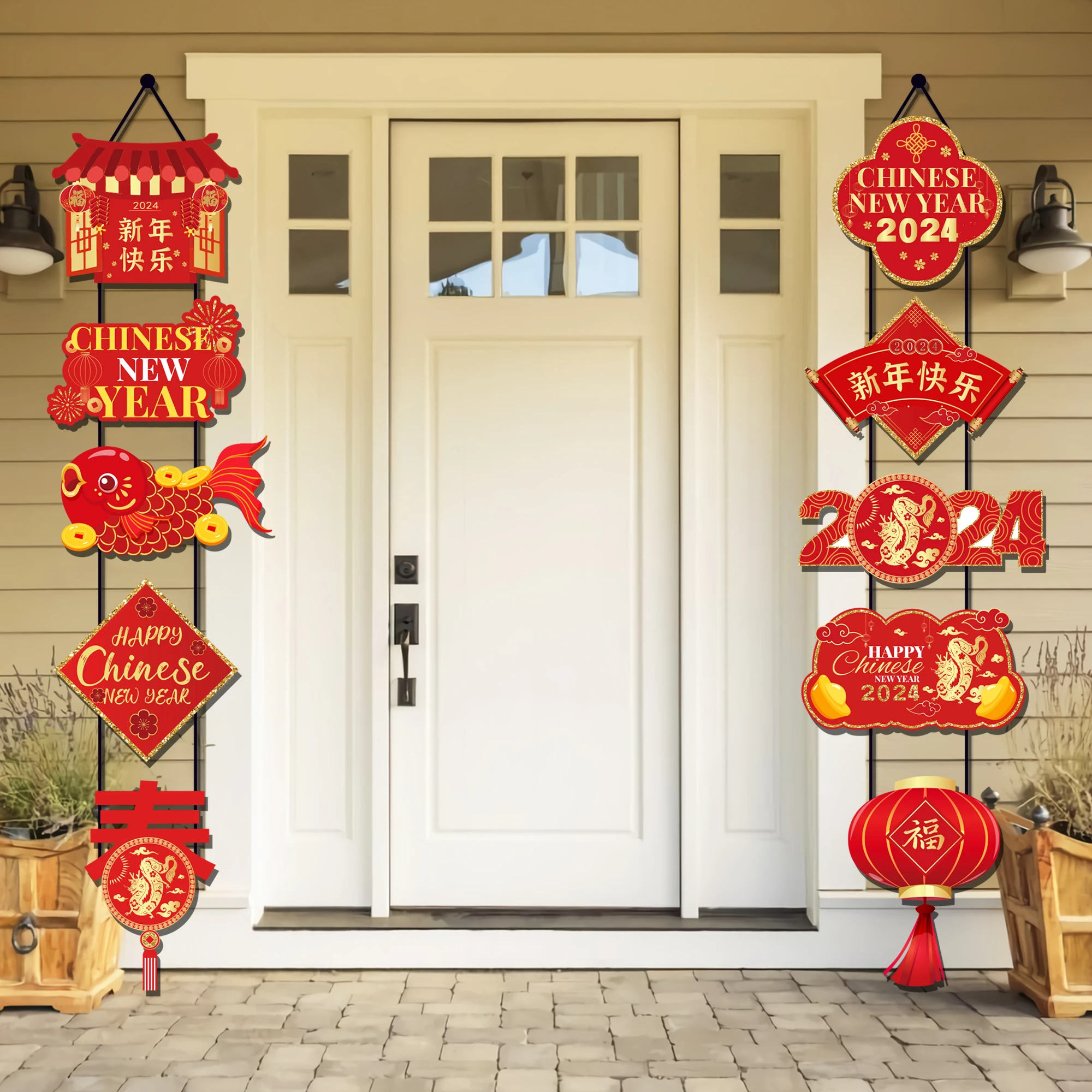 TT033 Chinese New Year Indoor Outdoor Sign Door Banner for 2024 Dragon Year Spring Festival Party