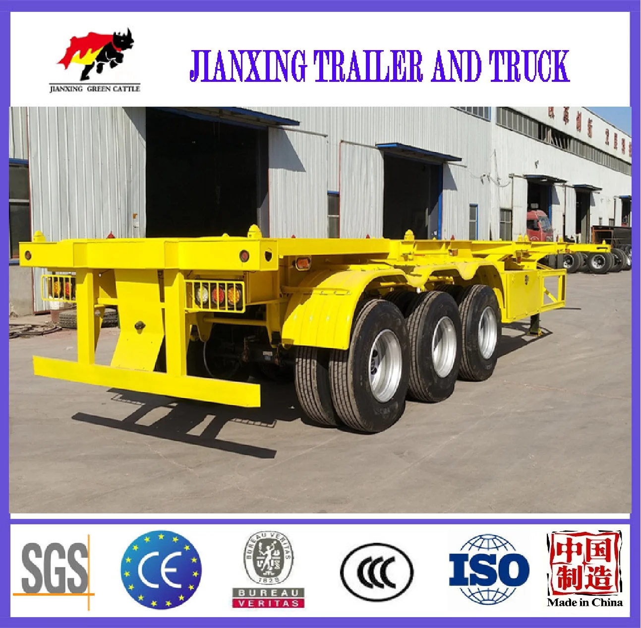 Transport 20 foot 40 ft container chassis skeleton trailer