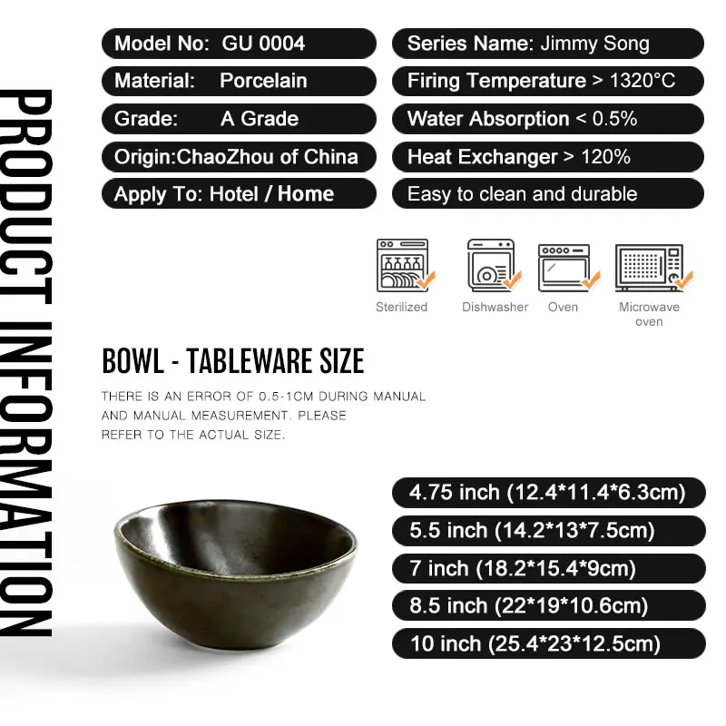 Factory direct wholesale irregular eco friendly big matte black ceramic bowl and restaurant small porcelain sauce bowl