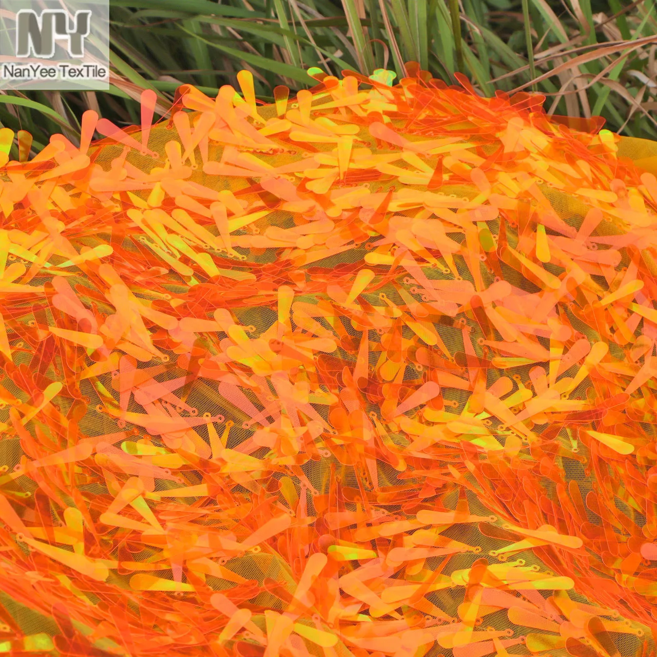 Nanyee Textile New Exclusive 40mm Strip Neon Orange Cone Shape Baseball Bat Sequin Fabric