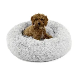 Factory Custom Ultra Soft Round Long Fleece Plush Waterproof Calming Pet Dog Bed Removable Indoor Sleeping Nest Cat Dog Cushion