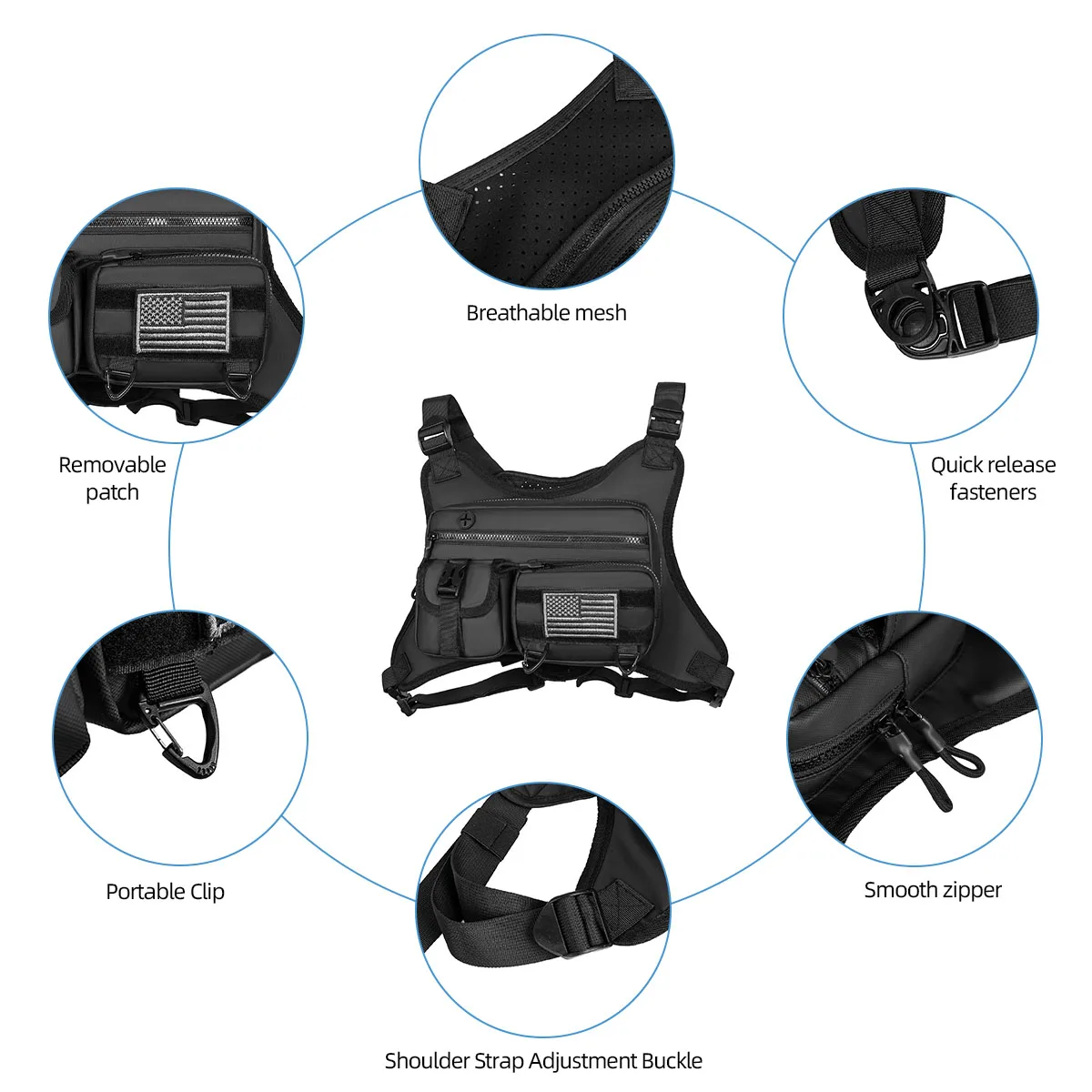 KBW999 Factory New Tide Tactical Bag Reflective Strip Functional Vest Waist Bag Casual Personalized Men Vests Chest Bag Workwear