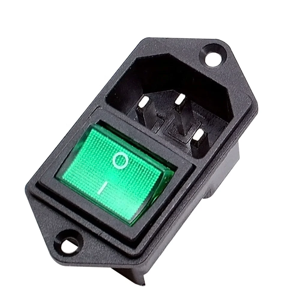 IEC320 C14 AC Power Cord Inlet Socket Receptacle w Red Lighted Rocker Switch