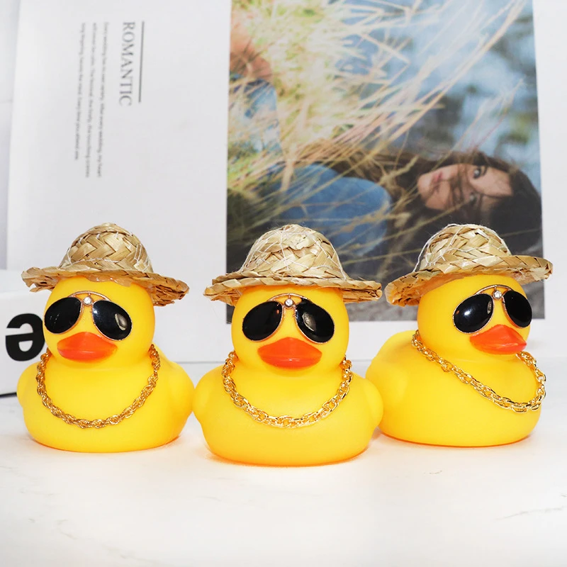 Straw Hat Duck Car Pendant Interior Mirror Hanging interior Car Accessories Mirrors Charms Ornament Cute Duck Ornament