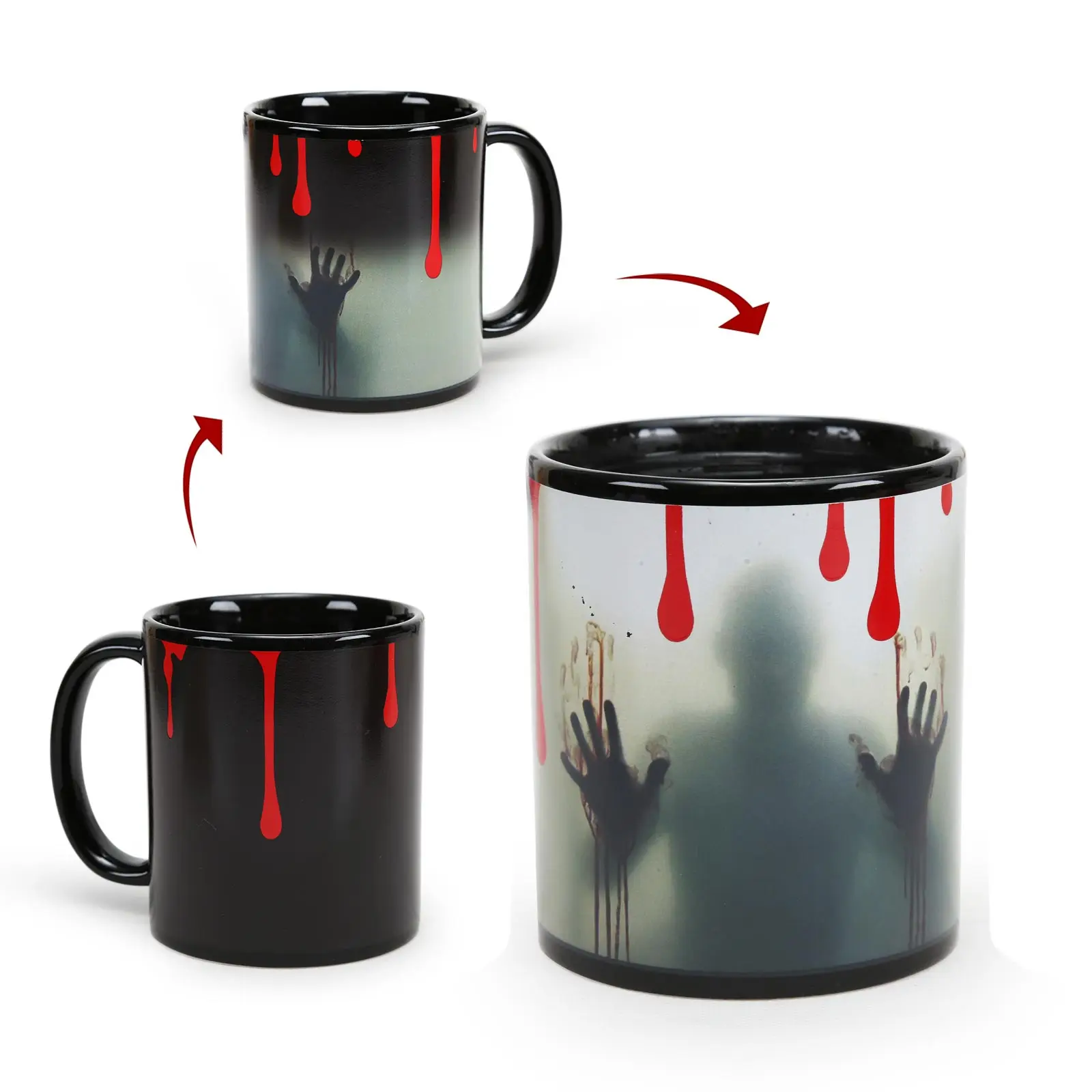 Halloween Custom Logo Hot Sensitive Color Changing Magic Sublimation Walking Dead Porcelain Ceramic Blood Hand Zombie Mug