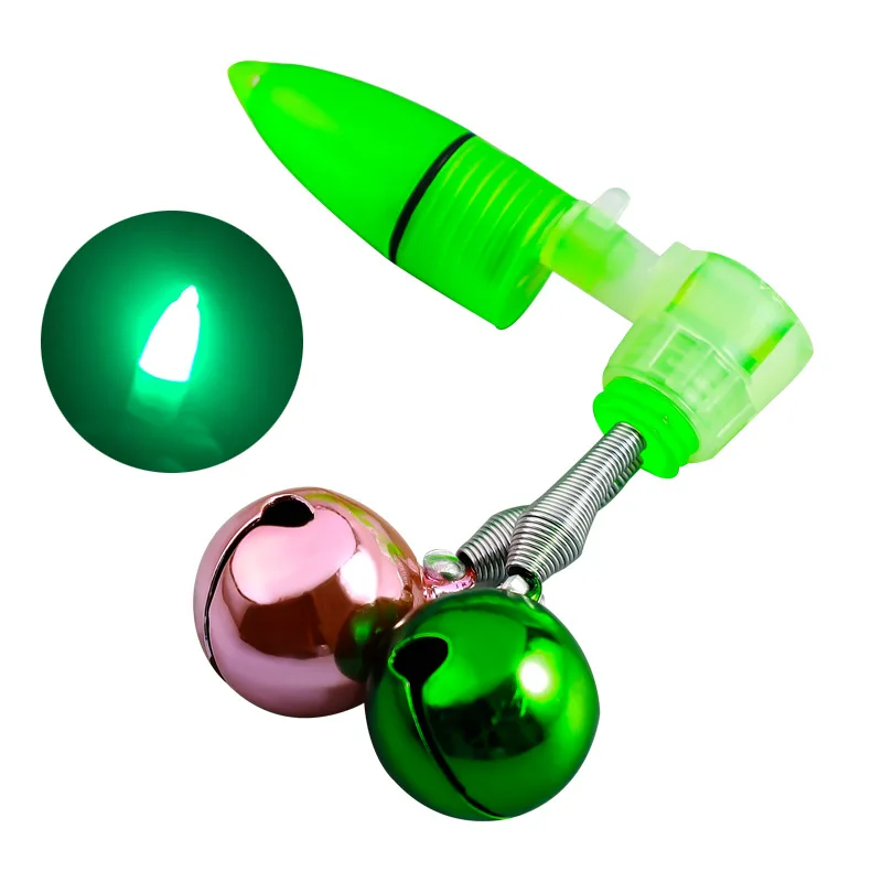 Fishing Accessories Brass Fishing Bells LED Night Fishing Rod Bite Bait Alarm Light with Twin Bells Ring Indicator
