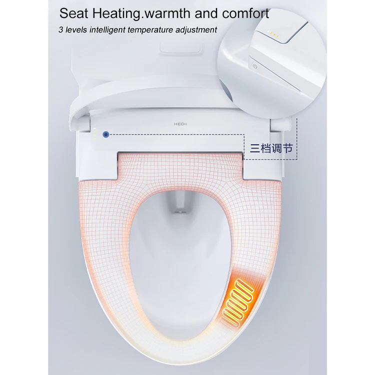 HEGII Hand touch open s trap elongated bathroom smart electronic ceramic toilet bowl electric toilet with heating seat