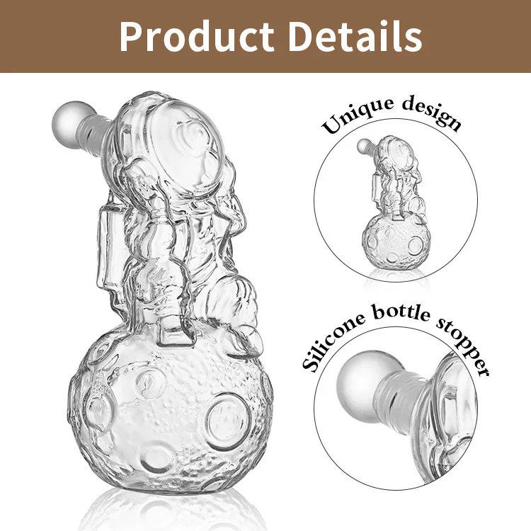 Handmade High Borosilicate Glass Astronaut Statues Whiskey Decanter Set Whisky Glass Bottle Spaceman Sculpture Bottle for Gift