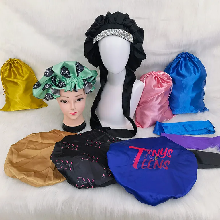 long braid kids mommy and me baby bonnet custom logo en designer silk satin hair bonnet sleep cap women and satin hair wraps