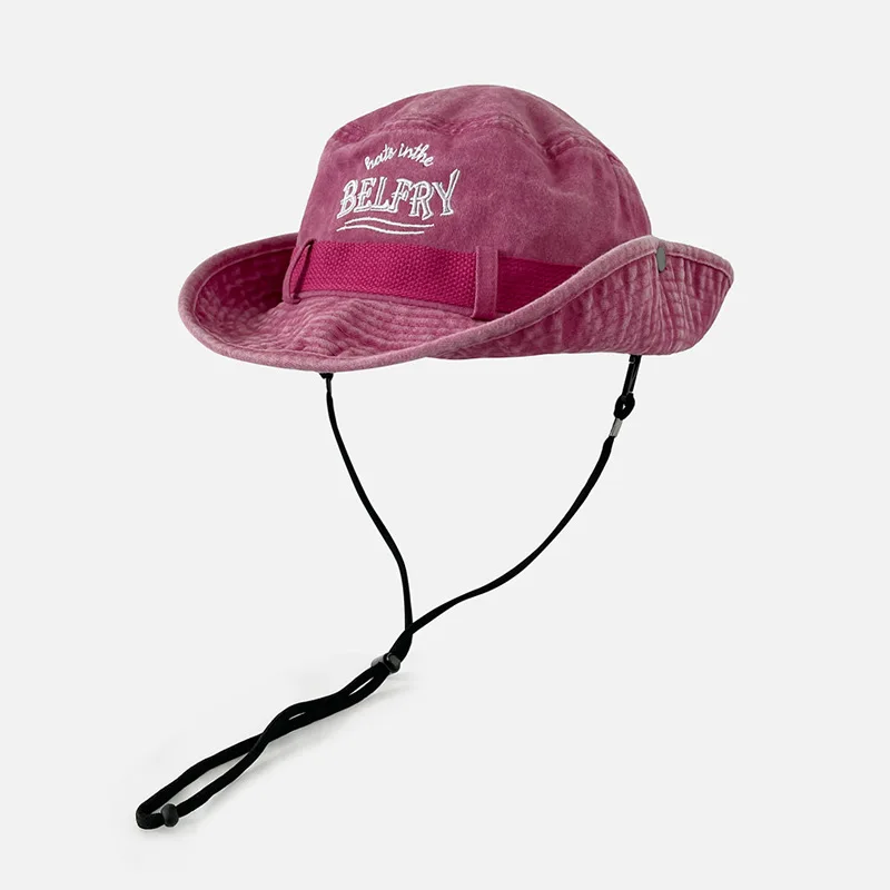 fashion embroidered basin hat pink cowboy vintage washed cotton denim blue jean bucket hats women