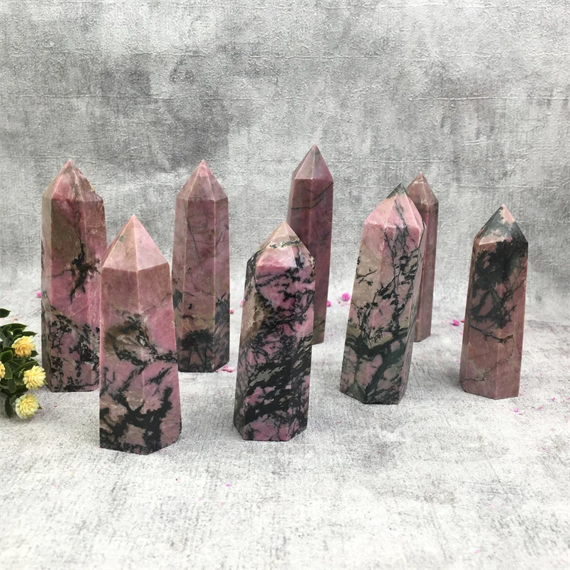 Wholesale Natural crystal Spiritual healing stones Rhodonite point tower for Decoration