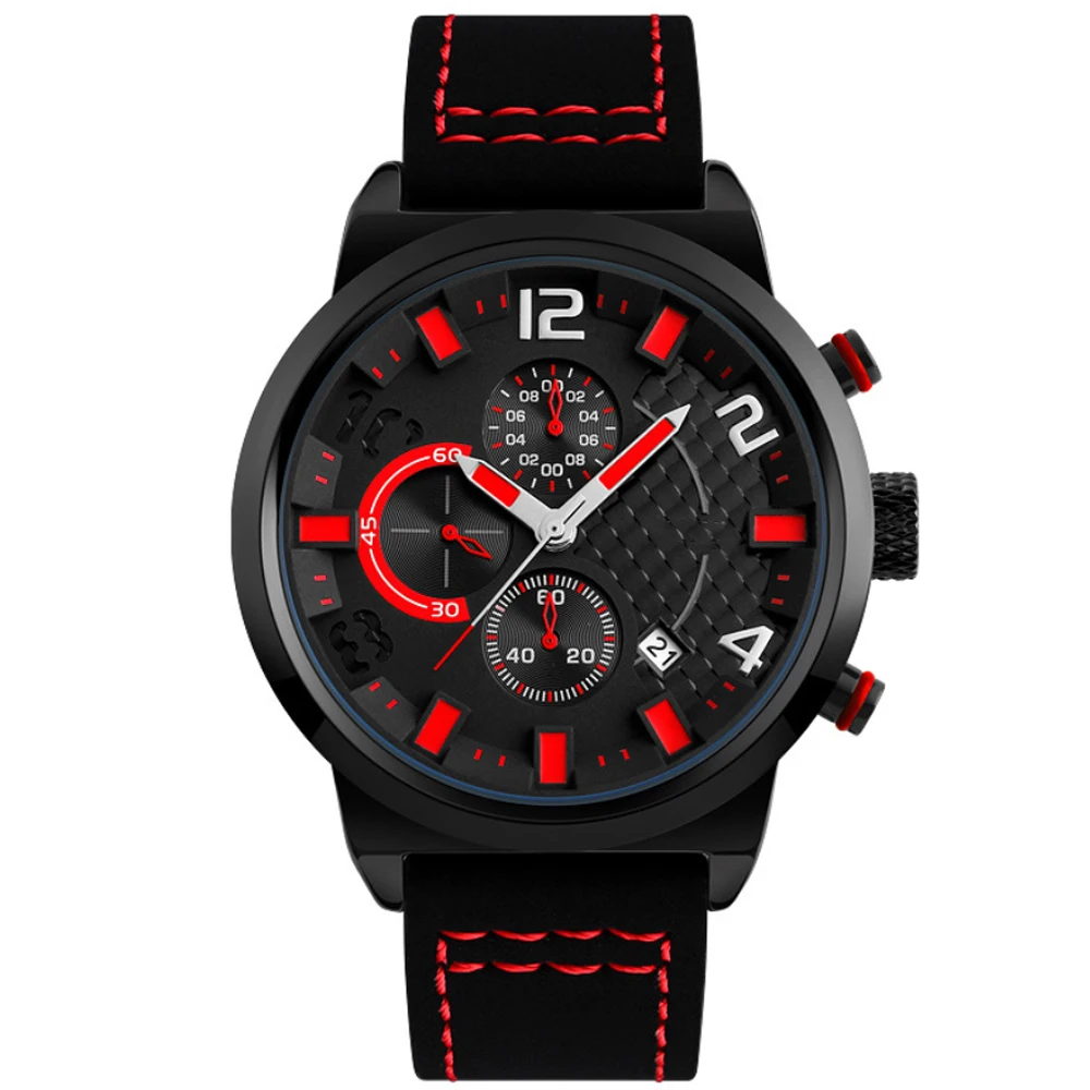 Best Men Japan Quartz Movement watch Chronograph Style Leather strap Quartz Men Luxury Wrist Watches