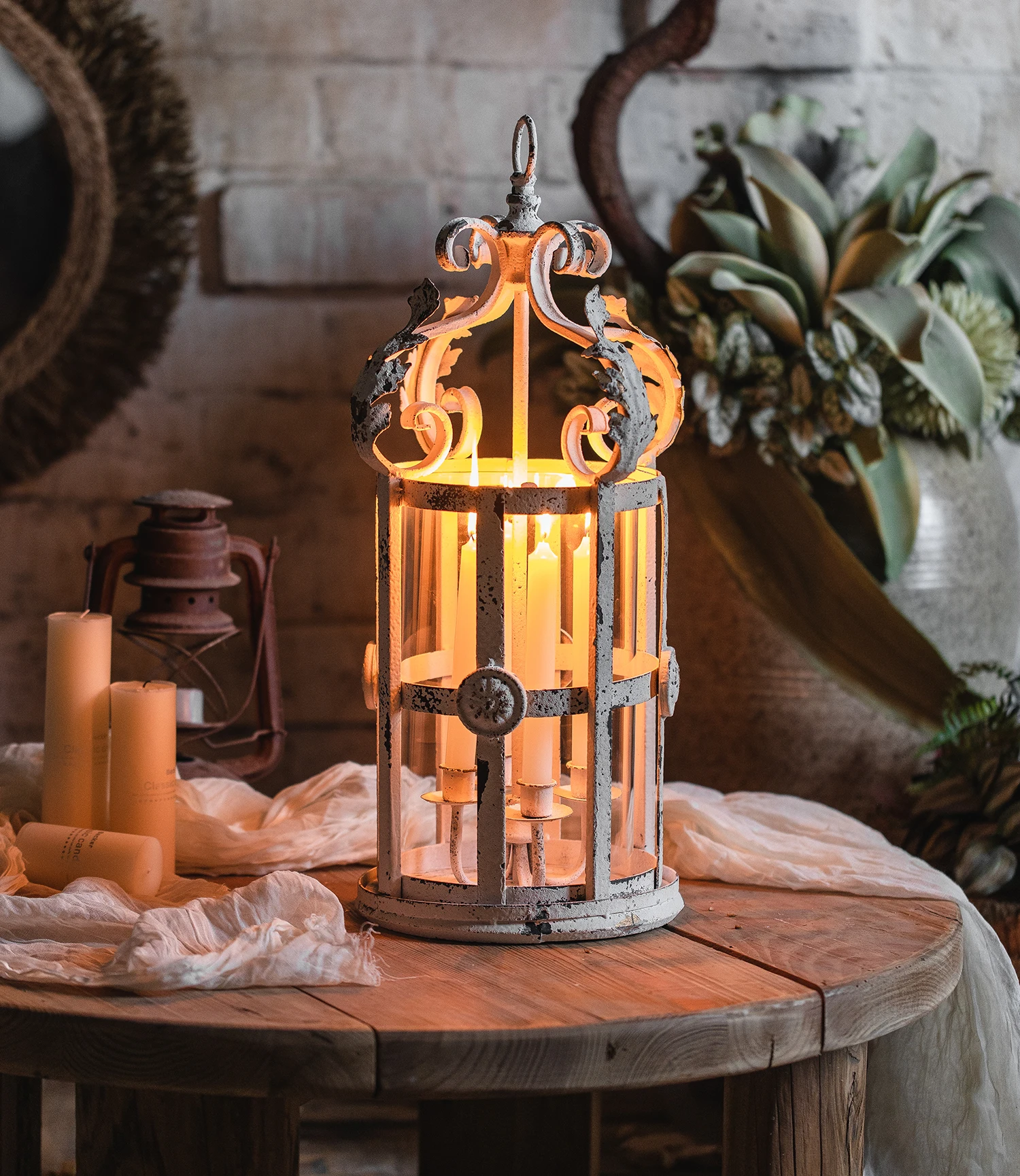 Living Room Decoration Vintage Ironwork Home Decor Candlestick  Lanterns