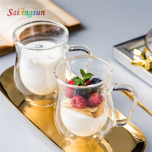 classical premium high clear double wall glass beverage coffee milk mug